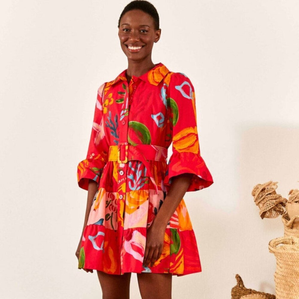 FARM Rio Bold Red Floral Belted Mini Dress